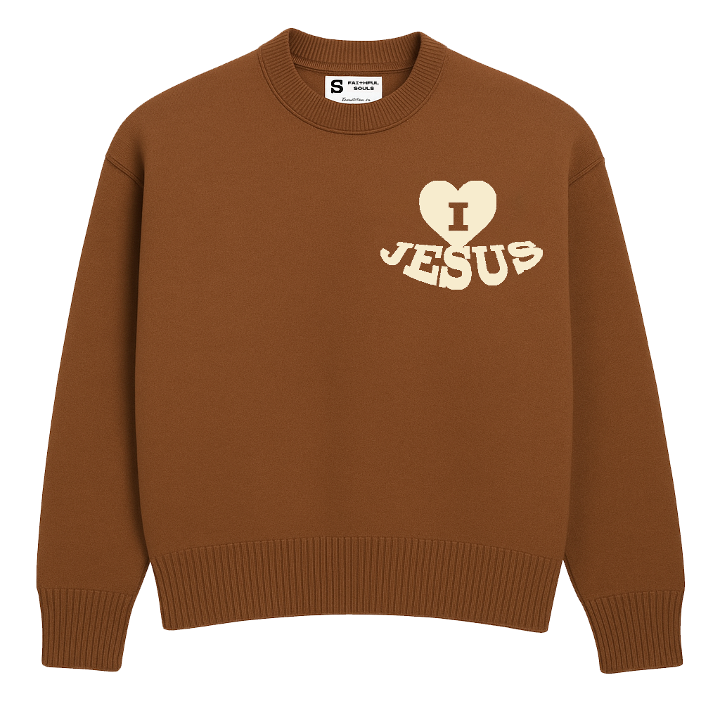 I Love Jesus' Knit Sweater - Chocolate Brown (Oversized