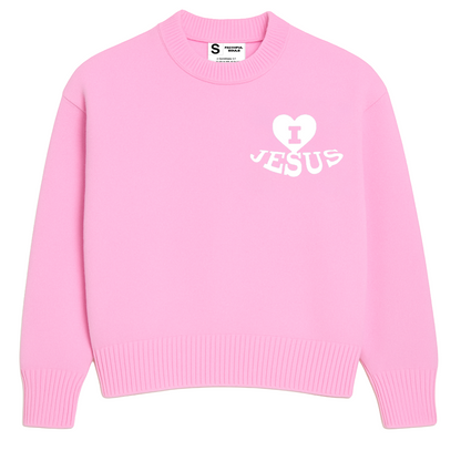'I Love Jesus' Knit Sweater - Icy Pink