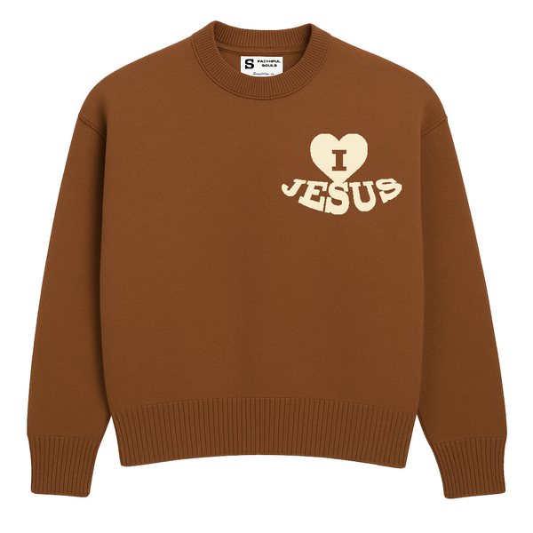 I Love Jesus' Knit Sweater - Chocolate Brown (Oversized