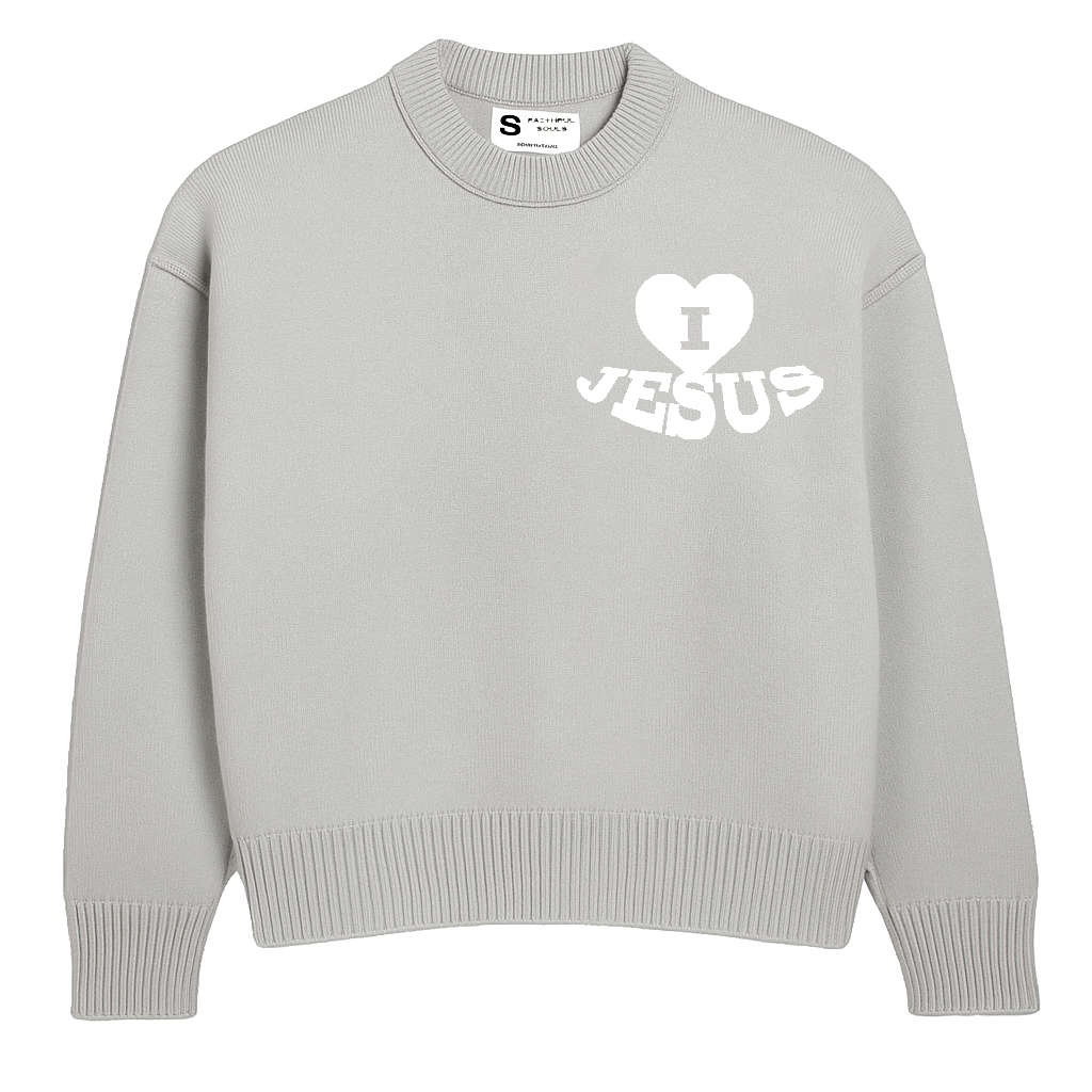 Pull en tricot « J'aime Jésus » - Bleu ciel