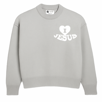 Pull en tricot « J'aime Jésus » - Bleu ciel